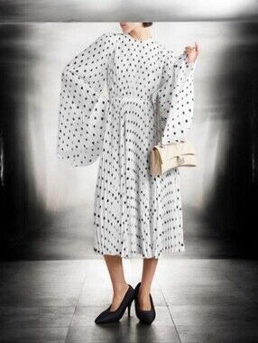 NWT Balenciaga Pleated Polka Dot Crepe Midi Dress Size 38 ( US 6)